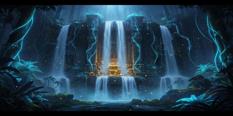 Mystischer Amazonas Dschungel Tempel mit Wasserfall